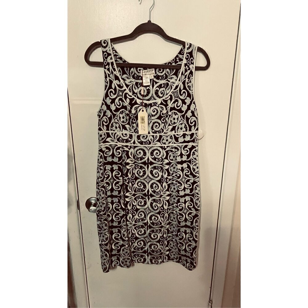 MSSP Max Studio Black Embroidered Sleeveless Dress SZ L New